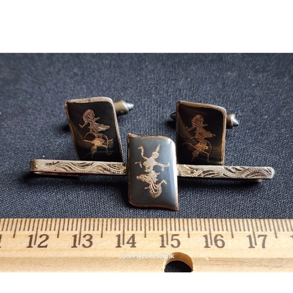 Antique Siam Sterling Silver Tie Clip/Cufflink Set Marked/Tested+